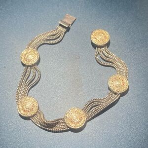 Vintage woven sterling silver and opal bracelet